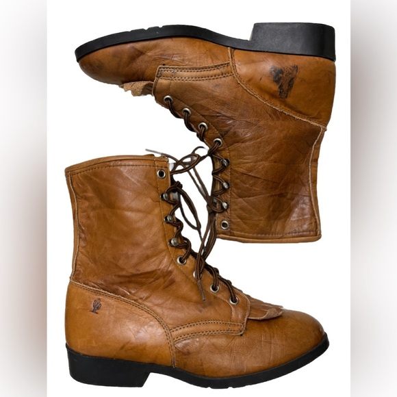 Laredo Kitltie Lace Up Boots Size 7 Brown Granny Western Cowgirl USA Leather GUC - Picture 1 of 14